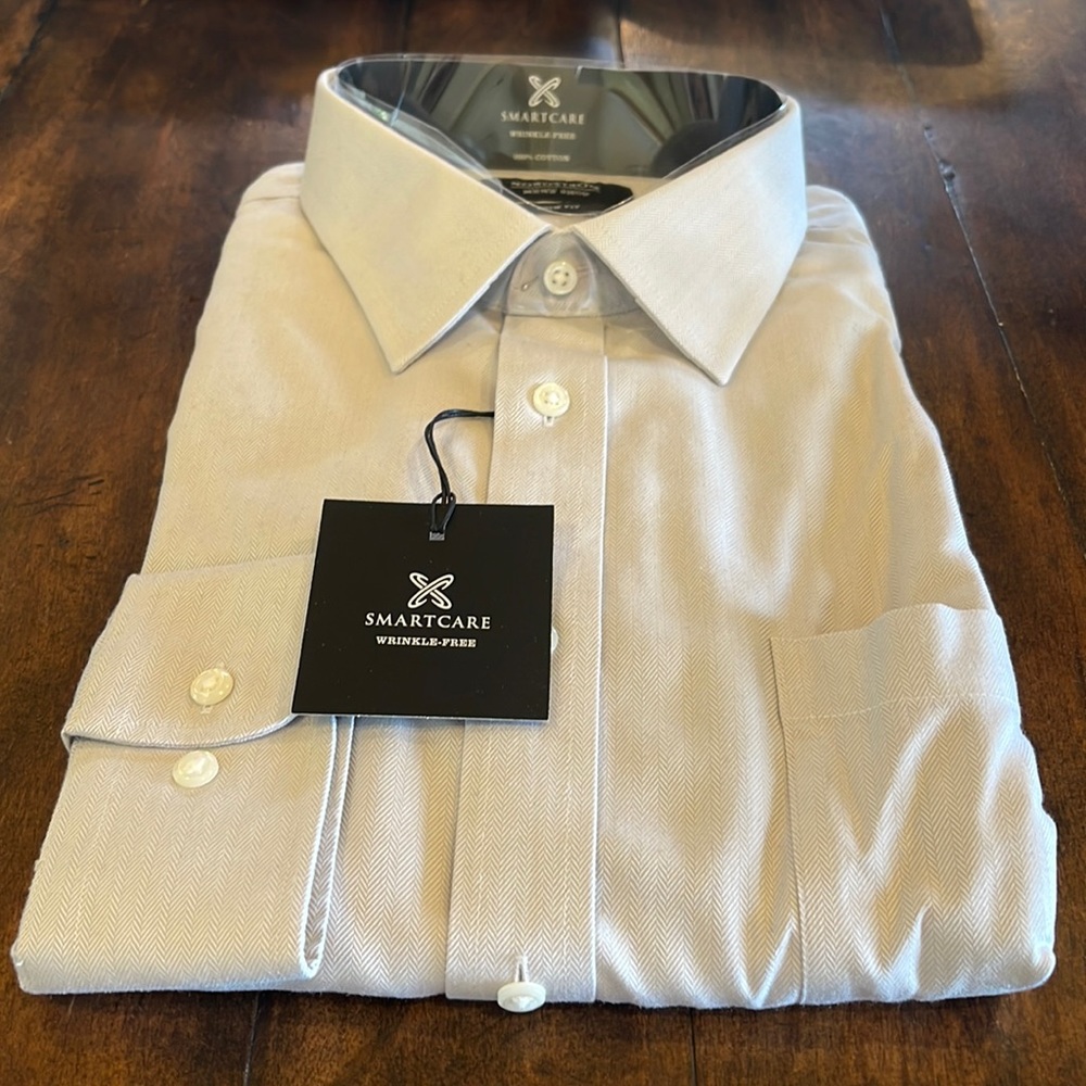 NEW SMARTCARE Nordstrom Trim Fit Men’s Dress Shirt; Grey Glacier
